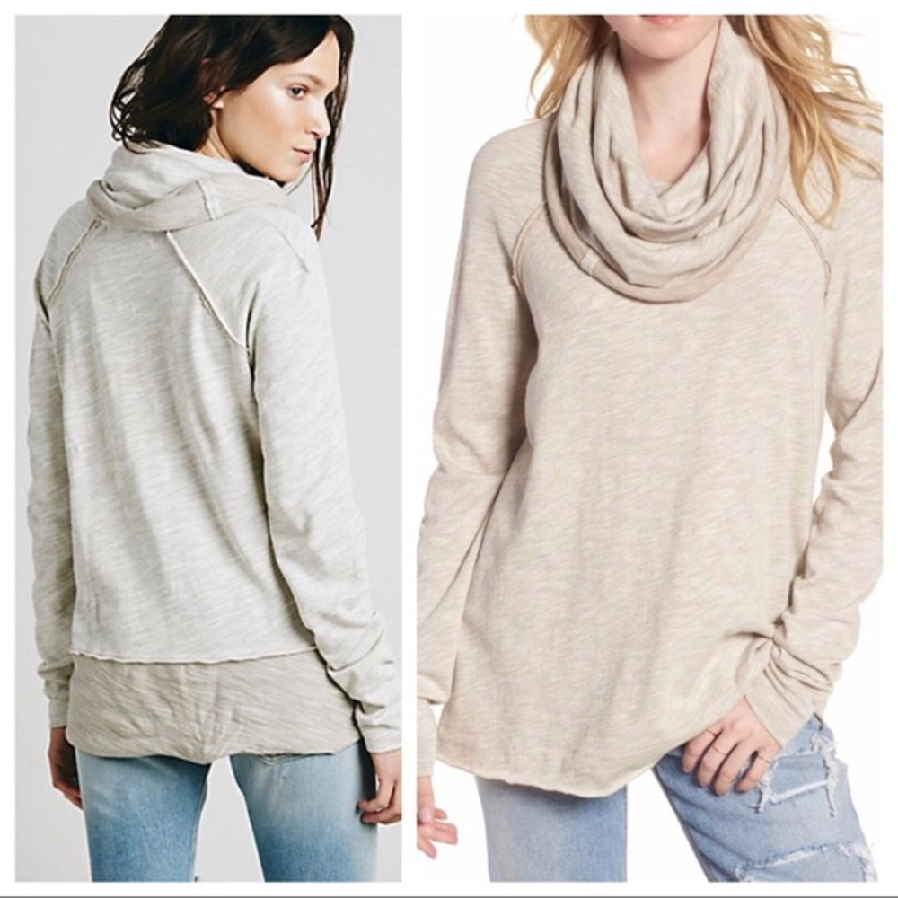 Pink Free People Beach Cocoon Cow Neck Pullover